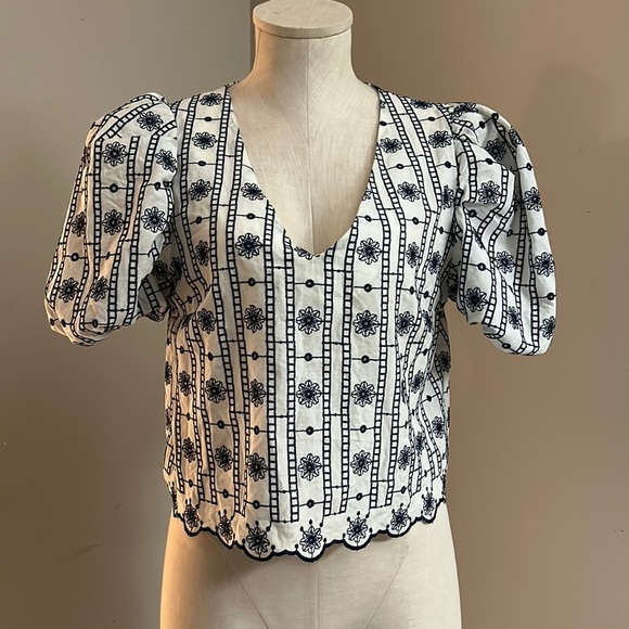 Zara Embroidered Cropped Top with Puff Sleeves size Small - Picture 1 of 8